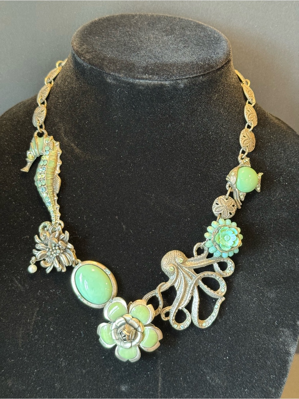Mary DeMarco Green Floral “Octopus Garden” Statement Necklace 20”